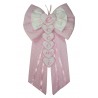 FIOCCO NASCITA/COCCARDA FIOCCO ECCOMI GRANDE RICAMATO ROSA Lavorato del tutto a mano