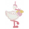 FIOCCO NASCITA/COCCARDA CICOGNA CON AIDA RICAMABILE a punto croce ROSA Lavorato del tutto a mano