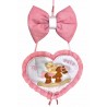 FIOCCO NASCITA Rosa /COCCARDA "FIOCCONE CON CUORE CON CAVALLO A DONDOLO" Lavorato del tutto a mano