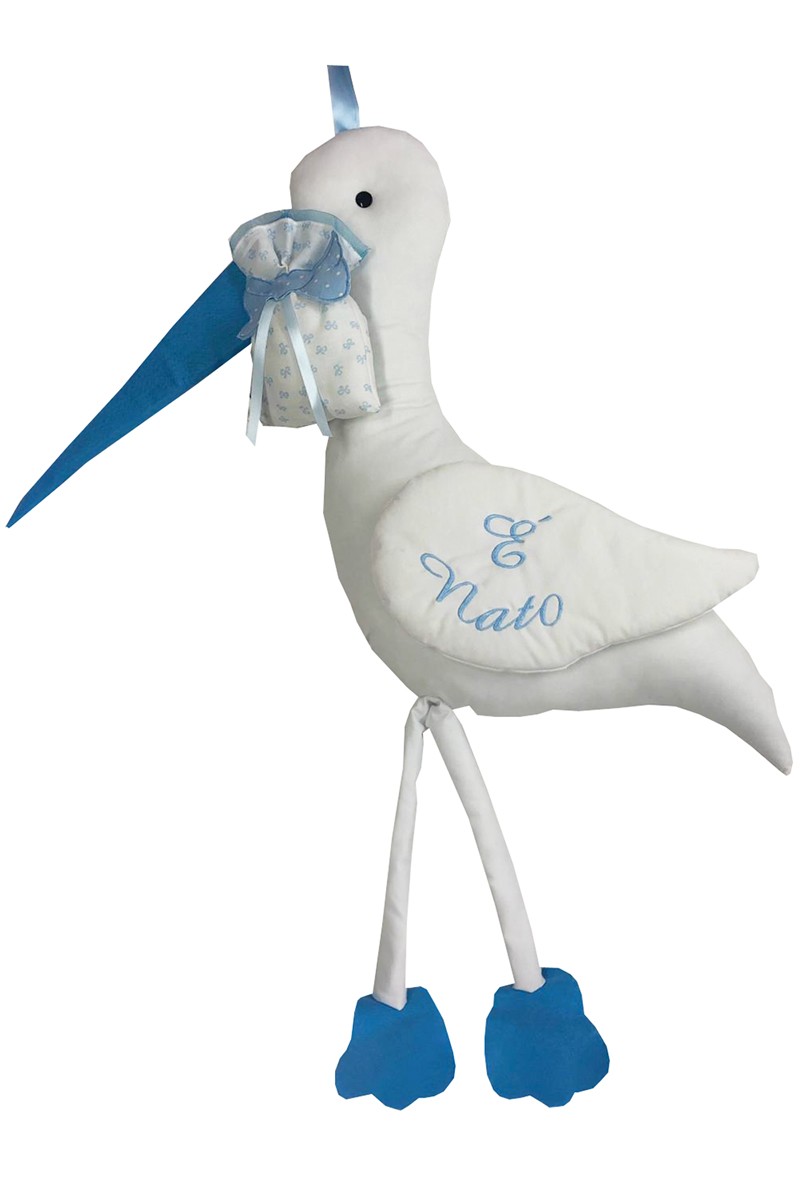 Dekora – Decorazione Per Torta Di Battesimo: Cicogna Addormentata Con Bambino, Blu, 10 Cm, In Resina - 4